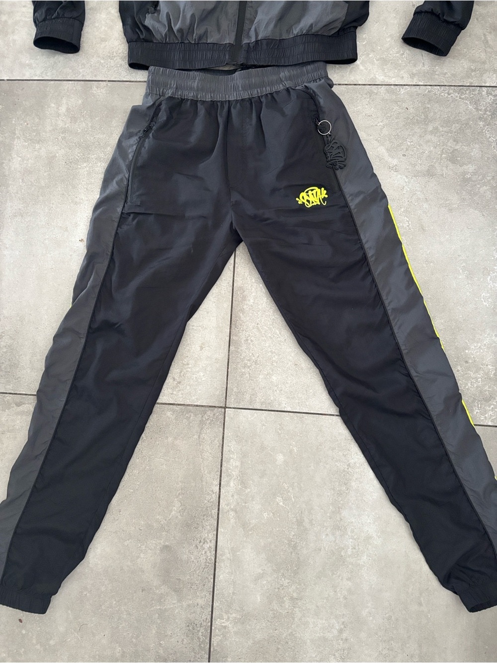 Syna World Black & Gray Track Pants with Neon Yellow Logo